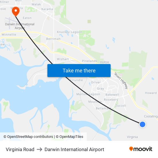 Virginia Road to Darwin International Airport map