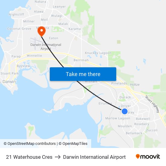 21 Waterhouse Cres to Darwin International Airport map