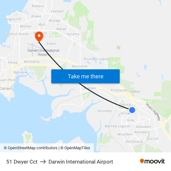 51 Dwyer Cct to Darwin International Airport map