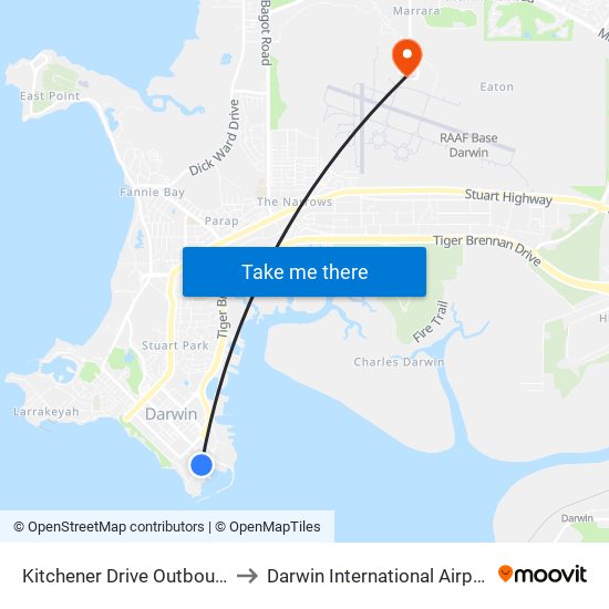 Kitchener Drive Outbound to Darwin International Airport map