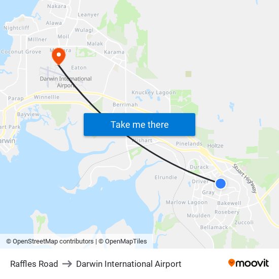 Raffles Road to Darwin International Airport map