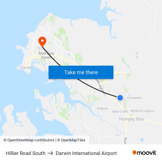 Hillier Road South to Darwin International Airport map
