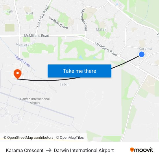 Karama Crescent to Darwin International Airport map