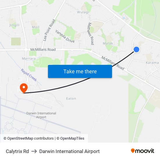 Calytrix Rd to Darwin International Airport map