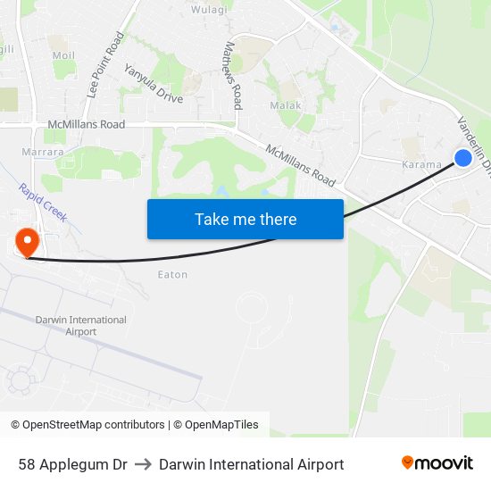 58 Applegum Dr to Darwin International Airport map