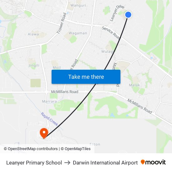 Leanyer Primary School to Darwin International Airport map