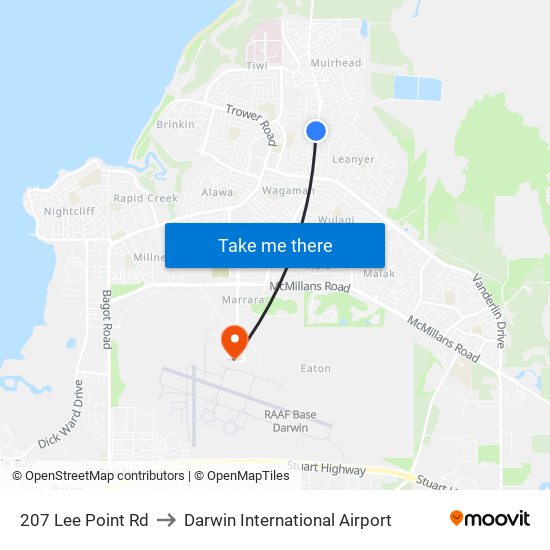 207 Lee Point Rd to Darwin International Airport map