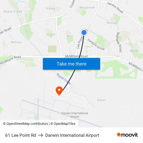 61 Lee Point Rd to Darwin International Airport map