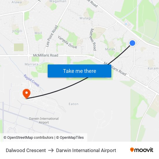 Dalwood Crescent to Darwin International Airport map