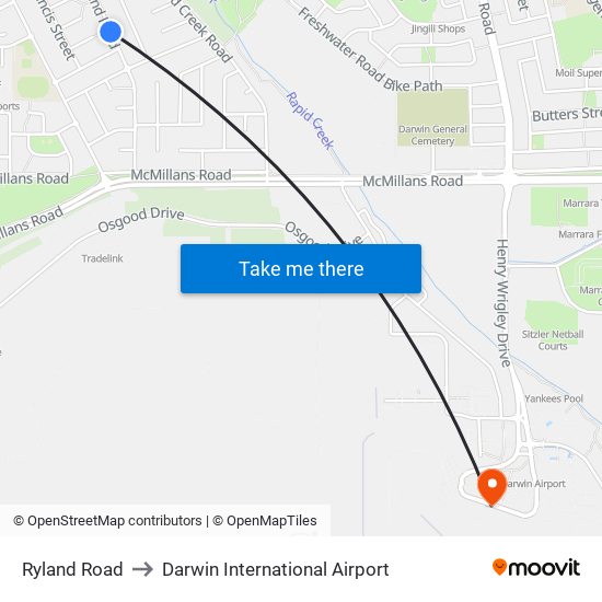 Ryland Road to Darwin International Airport map