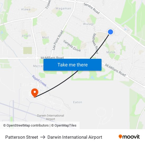 Patterson Street to Darwin International Airport map