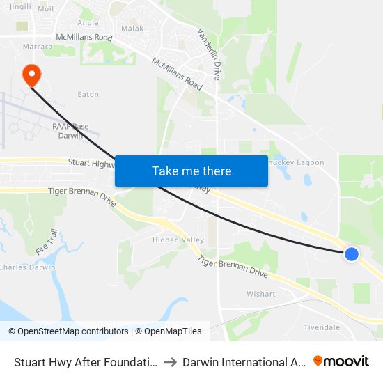 Stuart Hwy After Foundation Rd to Darwin International Airport map