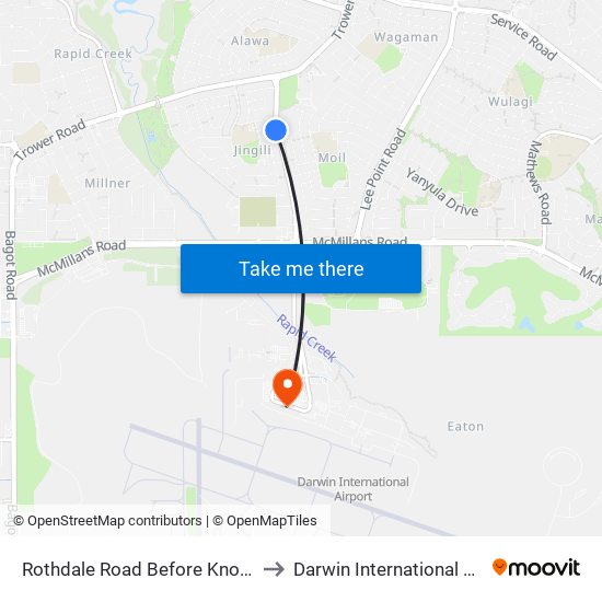 Rothdale Road Before Knowles St to Darwin International Airport map
