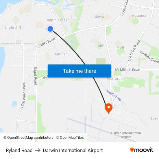 Ryland Road to Darwin International Airport map