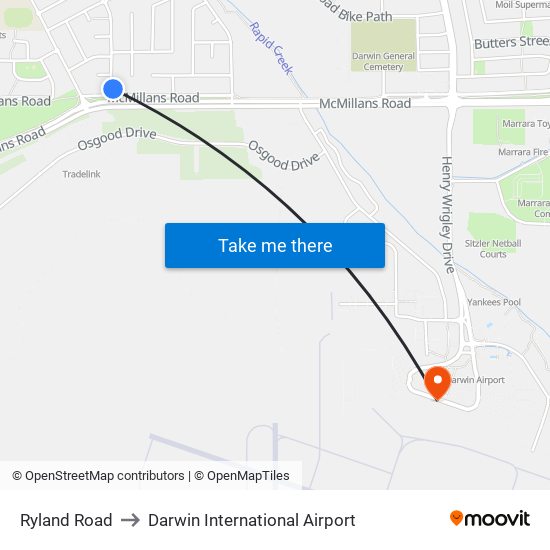 Ryland Road to Darwin International Airport map