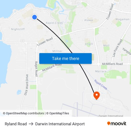 Ryland Road to Darwin International Airport map