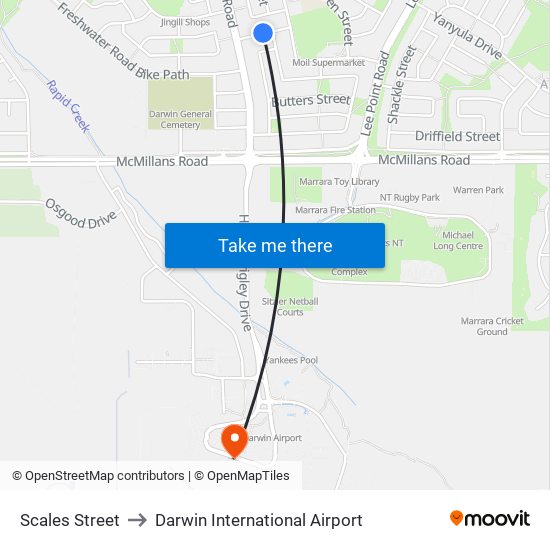 Scales Street to Darwin International Airport map