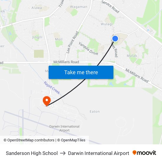 Sanderson High School to Darwin International Airport map