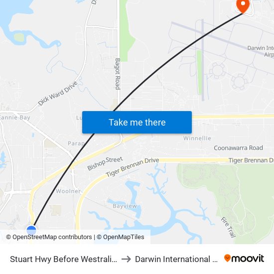 Stuart Hwy Before Westralia Street to Darwin International Airport map