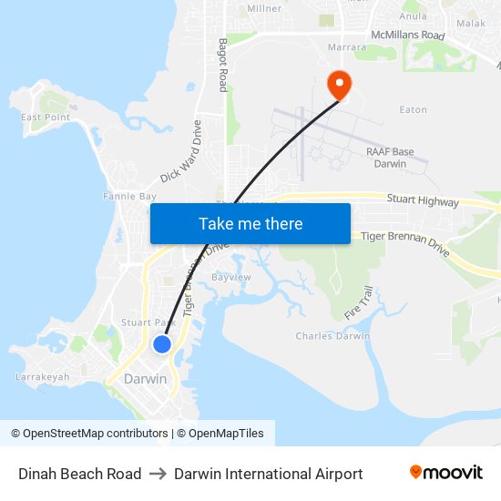 Dinah Beach Road to Darwin International Airport map