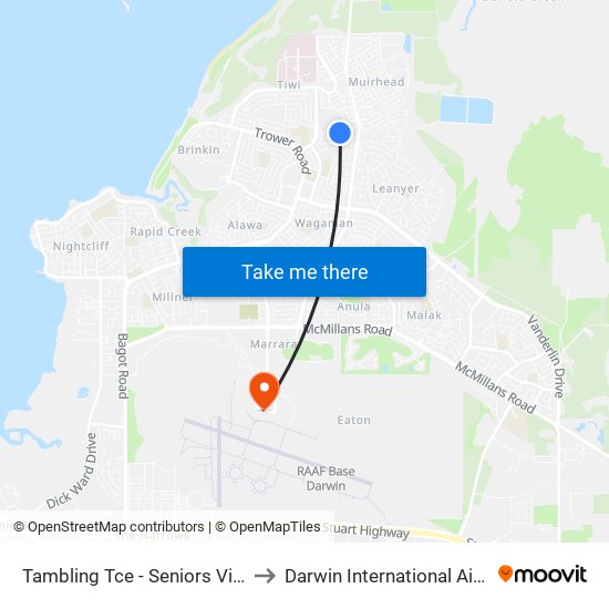 Tambling Tce - Seniors Village to Darwin International Airport map