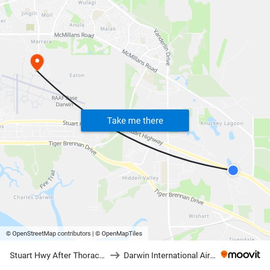 Stuart Hwy After Thorack Rd to Darwin International Airport map