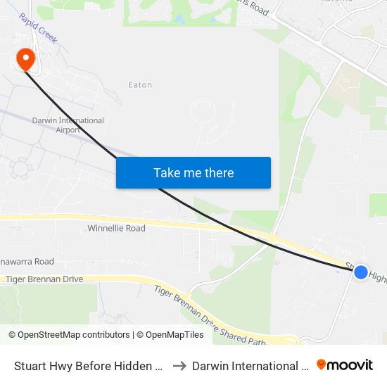 Stuart Hwy Before Hidden Valley Rd to Darwin International Airport map