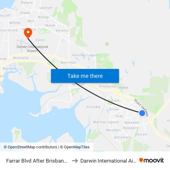 Farrar Blvd After Brisbane Cres to Darwin International Airport map