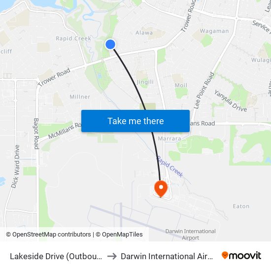 Lakeside Drive (Outbound) to Darwin International Airport map