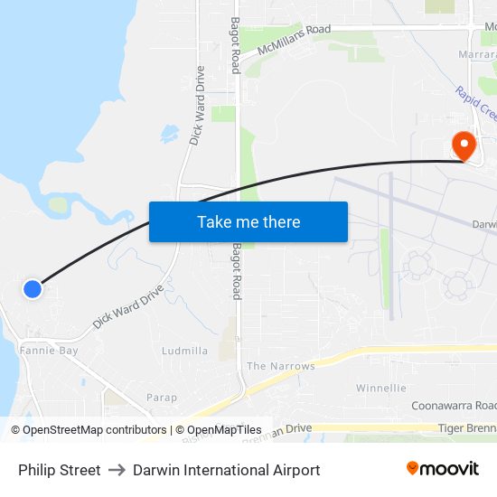 Philip Street to Darwin International Airport map