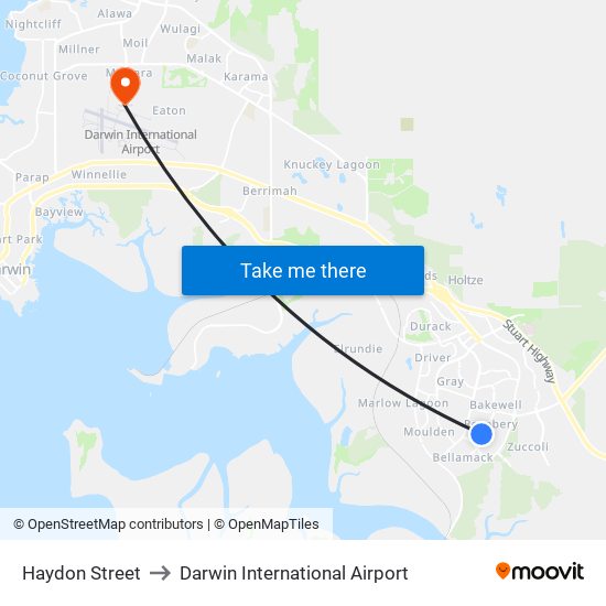 Haydon Street to Darwin International Airport map