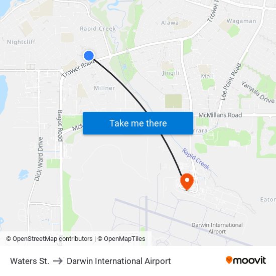 Waters St. to Darwin International Airport map