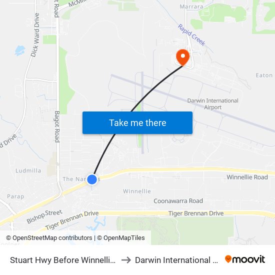 Stuart Hwy Before Winnellie Shops to Darwin International Airport map