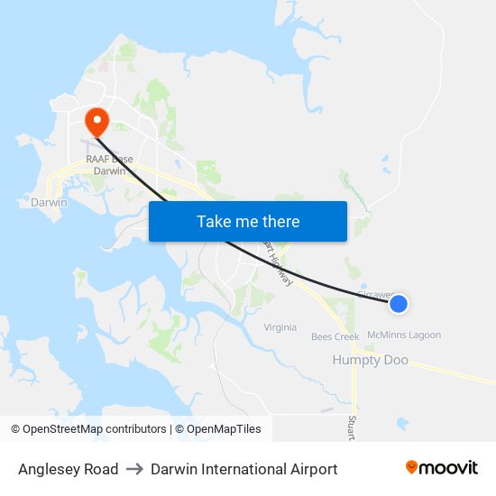 Anglesey Road to Darwin International Airport map