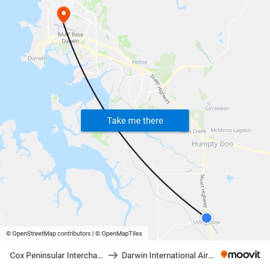Cox Peninsular Interchange to Darwin International Airport map