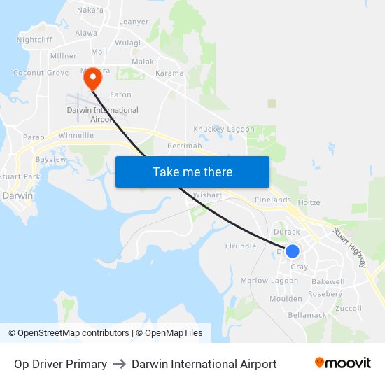 Op Driver Primary to Darwin International Airport map