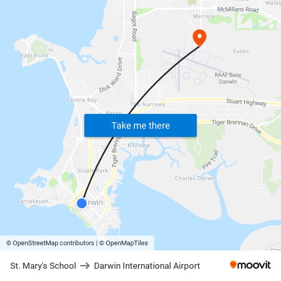 St. Mary's School to Darwin International Airport map