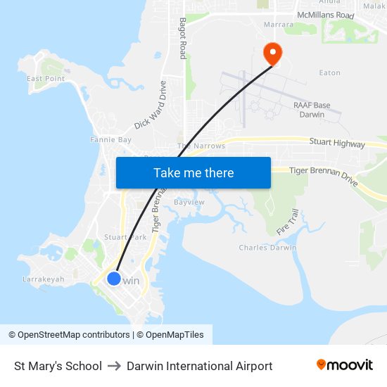 St Mary's School to Darwin International Airport map