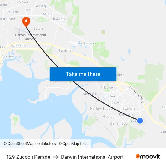 129 Zuccoli Parade to Darwin International Airport map