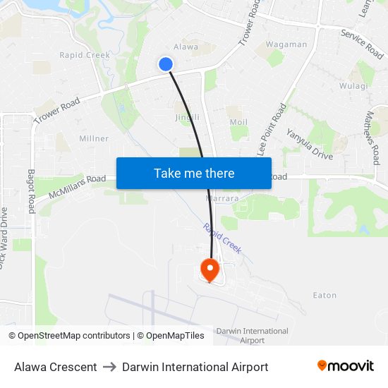 Alawa Crescent to Darwin International Airport map