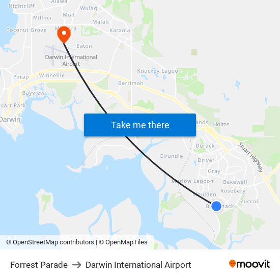 Forrest Parade to Darwin International Airport map