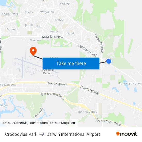 Crocodylus Park to Darwin International Airport map