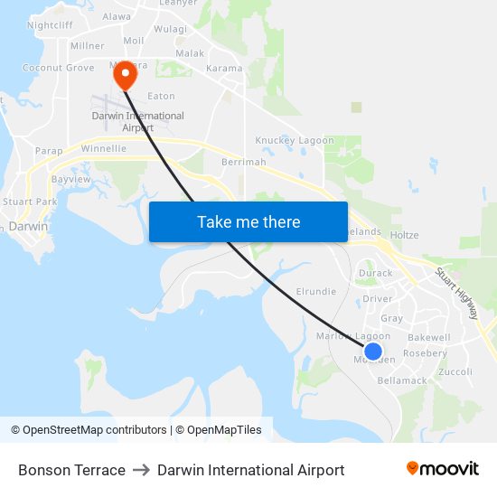 Bonson Terrace to Darwin International Airport map