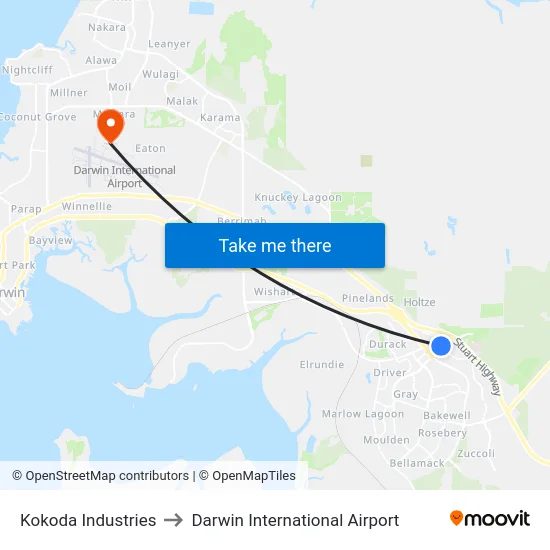 Kokoda Industries to Darwin International Airport map