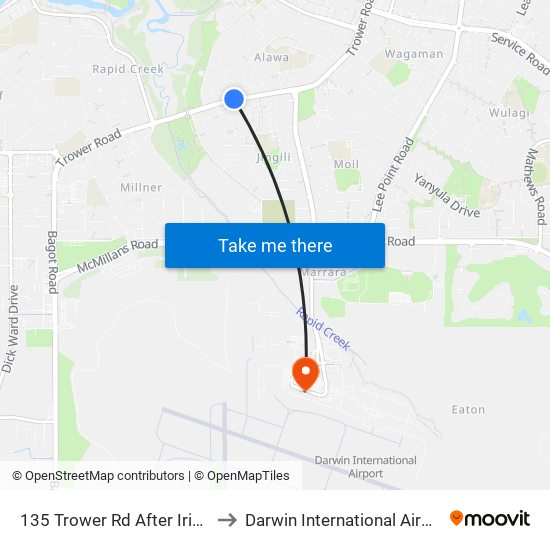 135 Trower Rd After Iris St to Darwin International Airport map