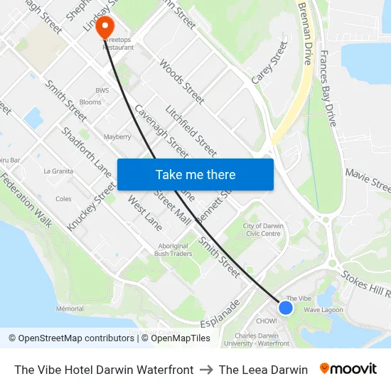 The Vibe Hotel Darwin Waterfront to The Leea Darwin map
