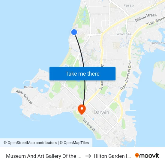 Museum And Art Gallery Of the Northern Territory to Hilton Garden Inn Darwin map