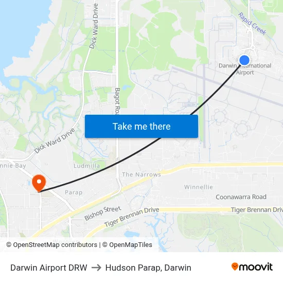 Darwin Airport DRW to Hudson Parap, Darwin map