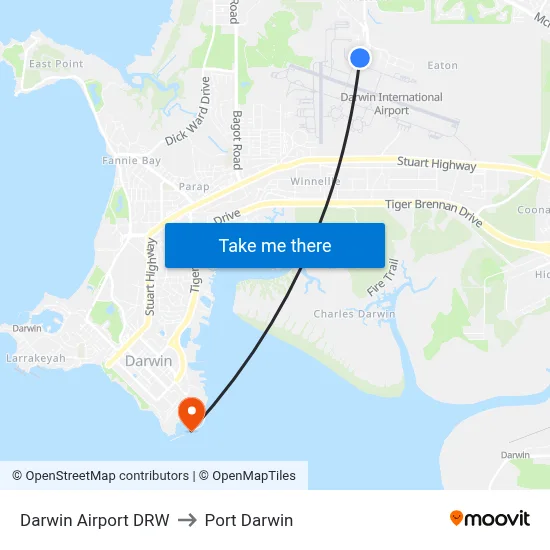 Darwin Airport DRW to Port Darwin map