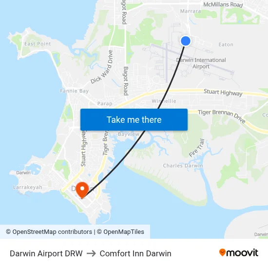Darwin Airport DRW to Comfort Inn Darwin map